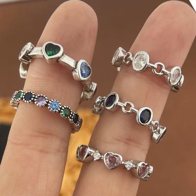 925 Sterling Silver Ringar för Kvinnor Par Minimalistisk Handgjord Enkel Hjärta Zirkon Ring Fest Smycken Gåva Förhindra Allergi