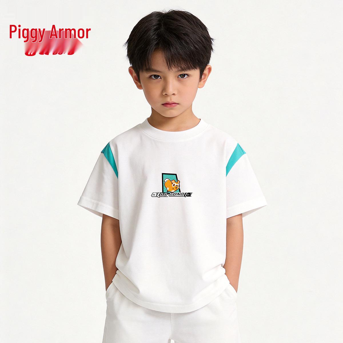 

GGBOND Piggy Man Kids Cartoon Print Round Neck Cotton Short Sleeve T-shirt 120