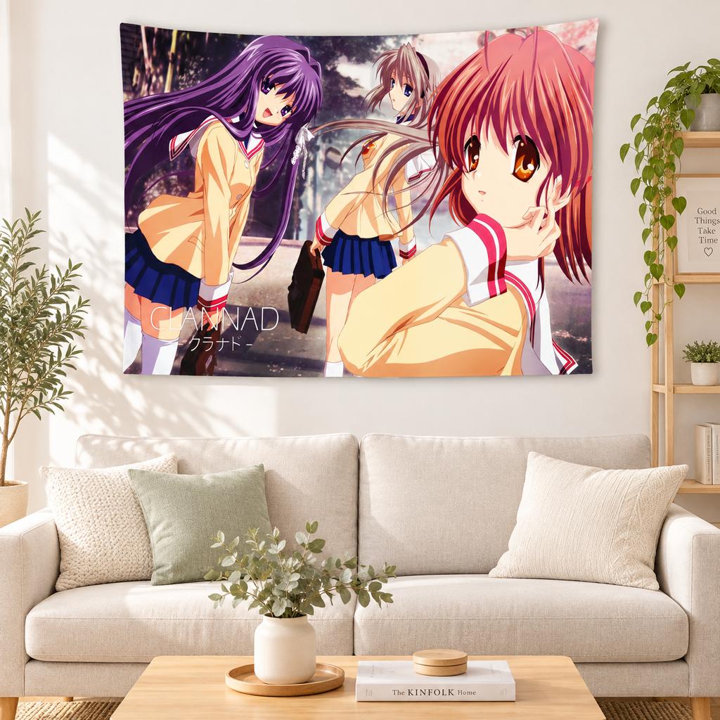 Clannad Anime Girl Wall Tapestry Classic School Uniform Characters Print Wall Hanging Cloth for Dorm Bedroom Aesthetic Room Deco