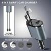 Fast Charging Car Charger 4 In 1 Retractable Car Charger with USB Type-C Cable & 2 Type C Charging Ports, Universal Car Charger
