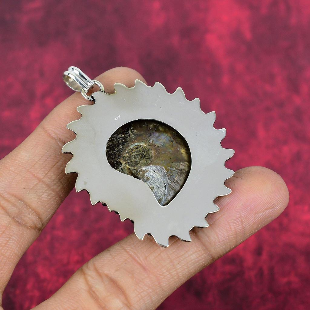 Ammonite Fossil 925 Solid Sterling Silver Pendant, Handmade Gemstone Jewelry Pendant For Memorial Day