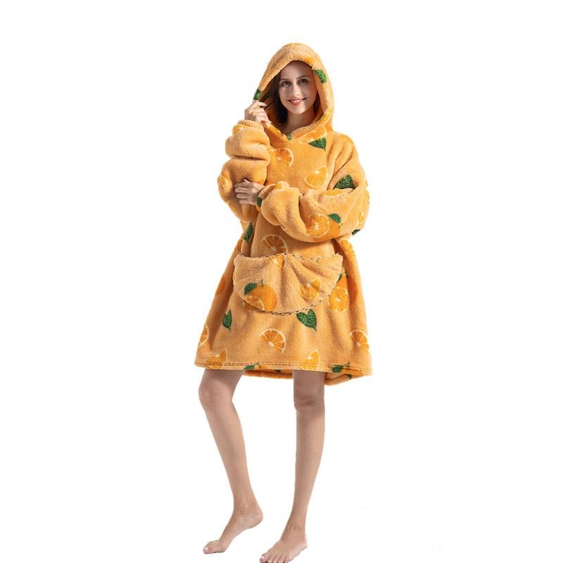 Cozy Autumn/Winter Pumpkin Blanket Sweatshirt: Thick Cotton Velvet Bathrobe for Indoor and Outdoor Warmth