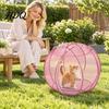 Durable Mesh Cat Running Wheel 27" Hamster Ball Outdoor Rolling Enclosure Foldable Breathable Playpen Roller with Metal Support & Carry Handle,