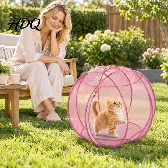 Durable Mesh Cat Running Wheel 27" Hamster Ball Outdoor Rolling Enclosure Foldable Breathable Playpen Roller with Metal Support & Carry Handle,