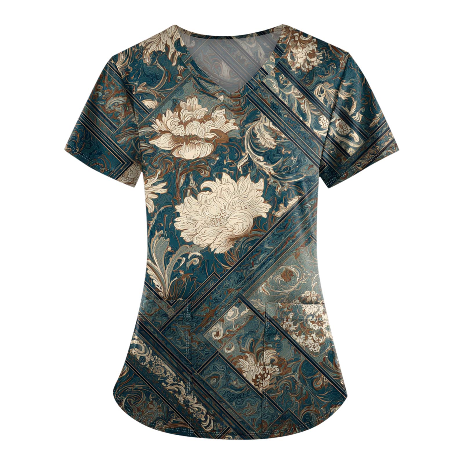 

Рабочая форма больших размеров с принтом, топы для женщин, забавные футболки с короткими рукавами и v-образным вырезом с принтом, рабочая одежда, футболка с карманами XXL