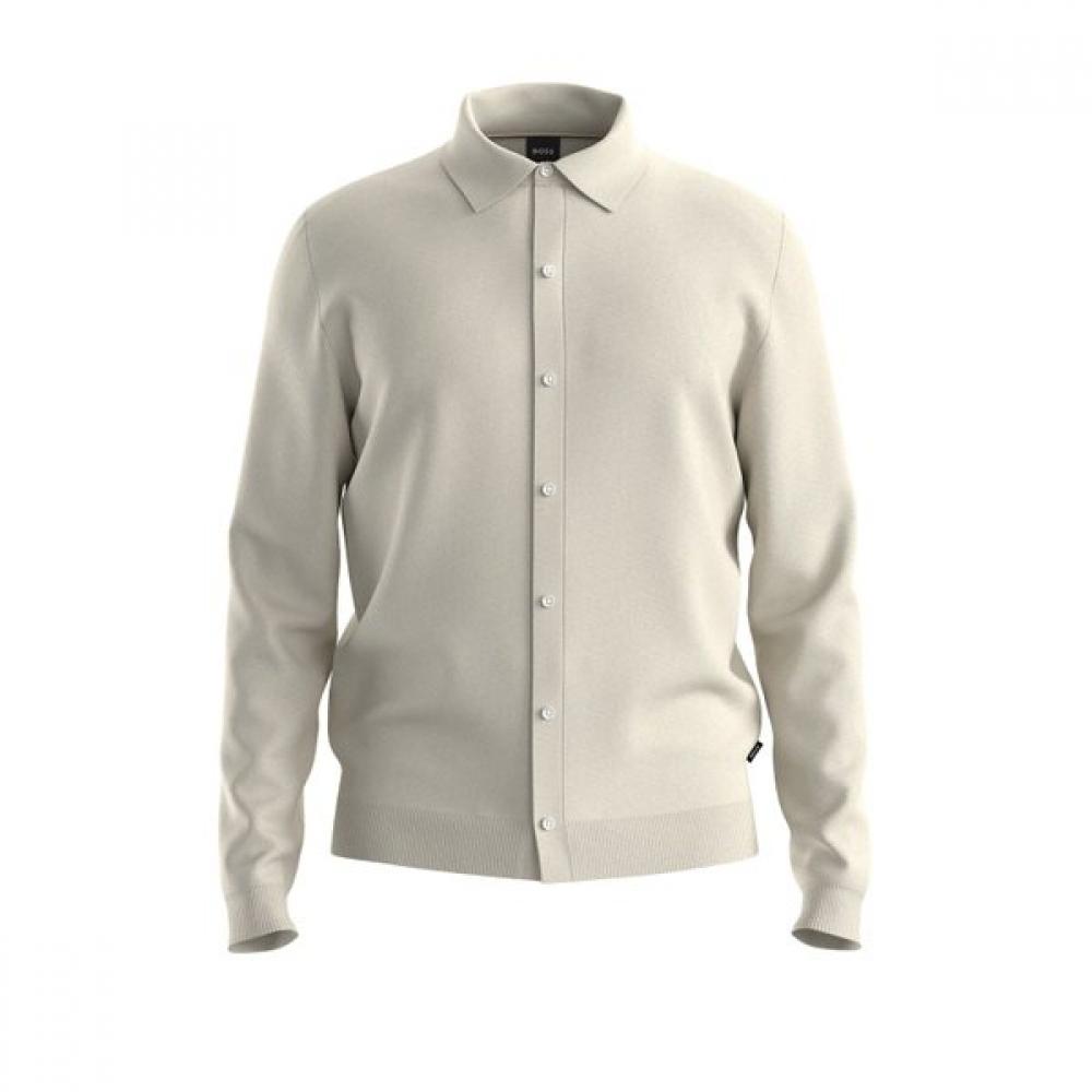 Boss Regular Fit Virgin Wool Knit Cardigan Open White 50550087131 S