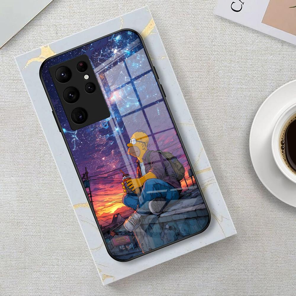 Simpson Night View Phone Case For Samsung S26 S25 Edge Ultra 23 22 21 20 Ultra Plus S24 Fe Glass Cover