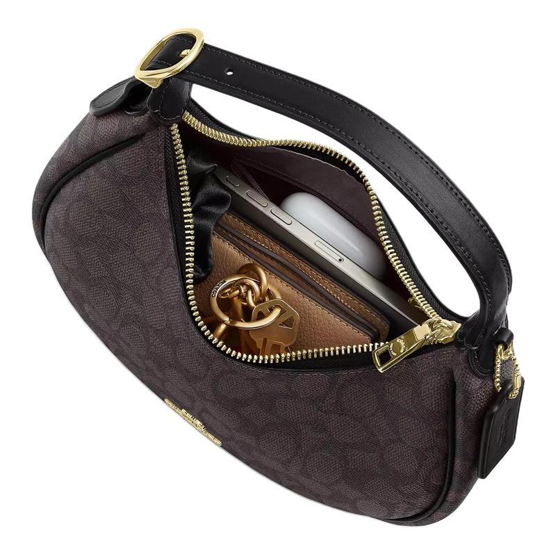 COACH 23 EMILY printed presbyopia coated canvas and smooth leather crescent bag shoulder bag medium size women's dark brown