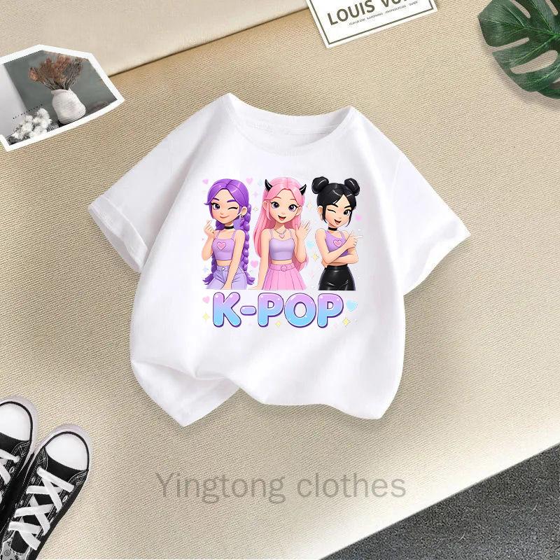 Summer Fashion Girls' Short Sleeved T-shirt Cute Printed Girls' Casual Versatile Top Cross Border