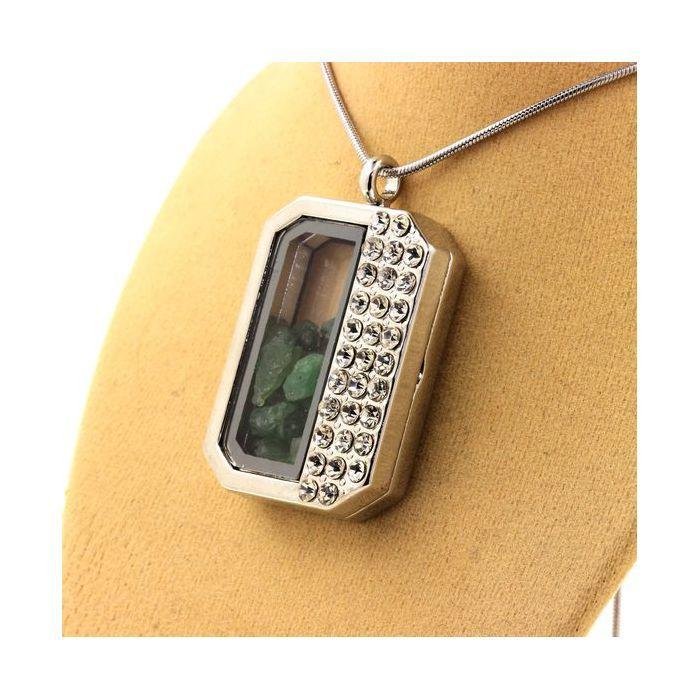 Pierres et Minéraux. Collier Grenat Tsavorite brut. Modèle demi-rectangle.