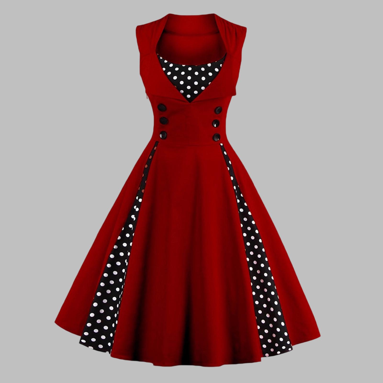 Women s Halloween Gothic Sleeveless Polka Dot Dress Color M