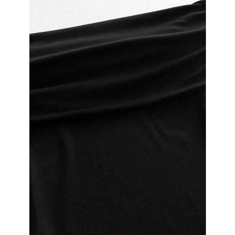 Women Sexy Off Shoulder High Waist Solid Short Pleated A Line Casual Dress