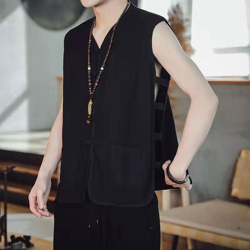 Men's Retro Linen-Cotton Sleeveless Waistcoat - Chinese Style Buttoned Vest