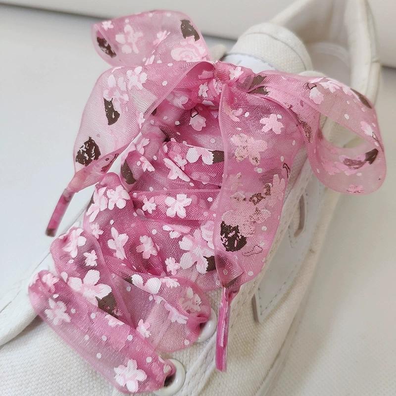 1 Paar Geprint Zijden Schoenveters 2,5 cm Breder Chiffon Garen Schoenveters Sneakers Koord Veters voor Schoenen 120/140/160CM Schoenen Accessoires 120cm pink