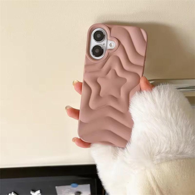 3D Luxury Matte Star Phone Case For iPhone 16 15 14 13 Pro Max Plus With Camera Bumper Solid Candy Color Skin Feel Back Cover