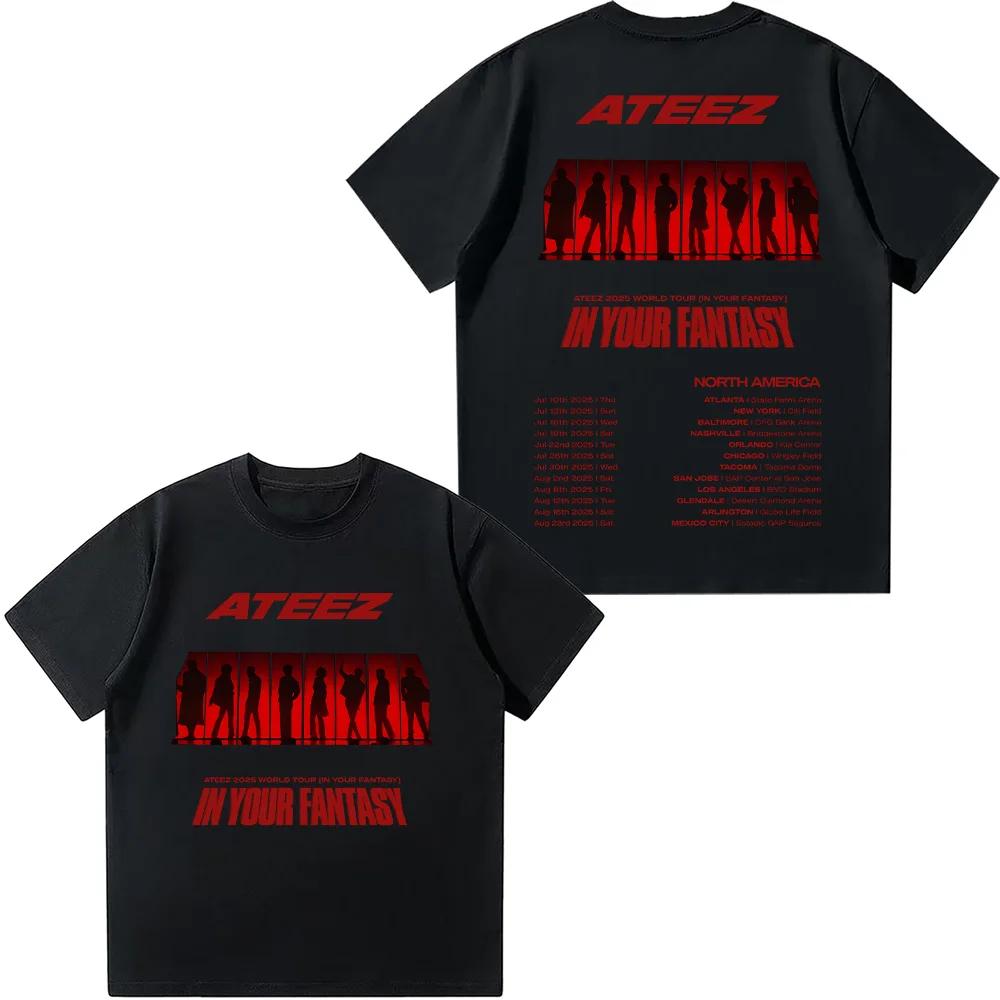 

Ateez 2026 Мировой Тур в Фэнтези Футболка ATEEZ в Сокровище Футболка Женская Хлопок Лето Новые Футболки Унисекс Высокое Качество Мягкие Футболки 4XL