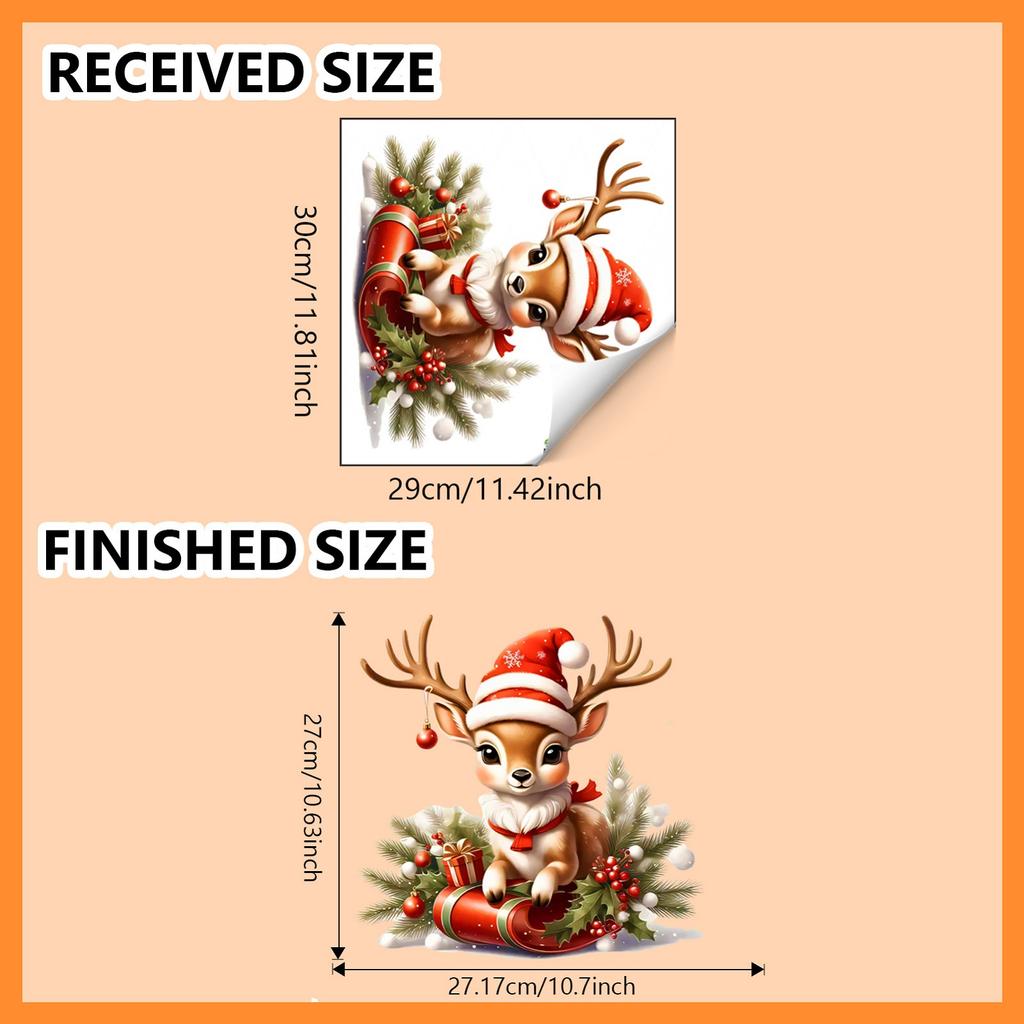 Christmas Window Sticker Cute Deer Santa Hat Design Festive Holiday Christmas Decoration Accessory with Gift Holly Elements
