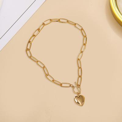 Yousheng Women Necklace Hollow Chain Heart Pendant Polished Pure Color Exaggerated Lightweight Choker Club Party Neck Jewelry
