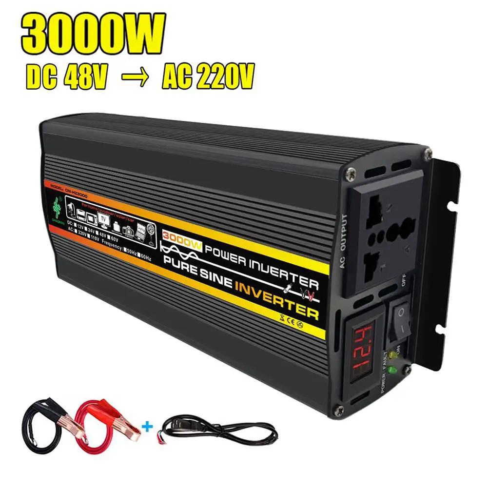 3000/4000/6000/8000W Car Voltage Transformer LED Display Vehicle Smart Inverter Dual USB AC 12V To DC 220V for Vehicle Appliance