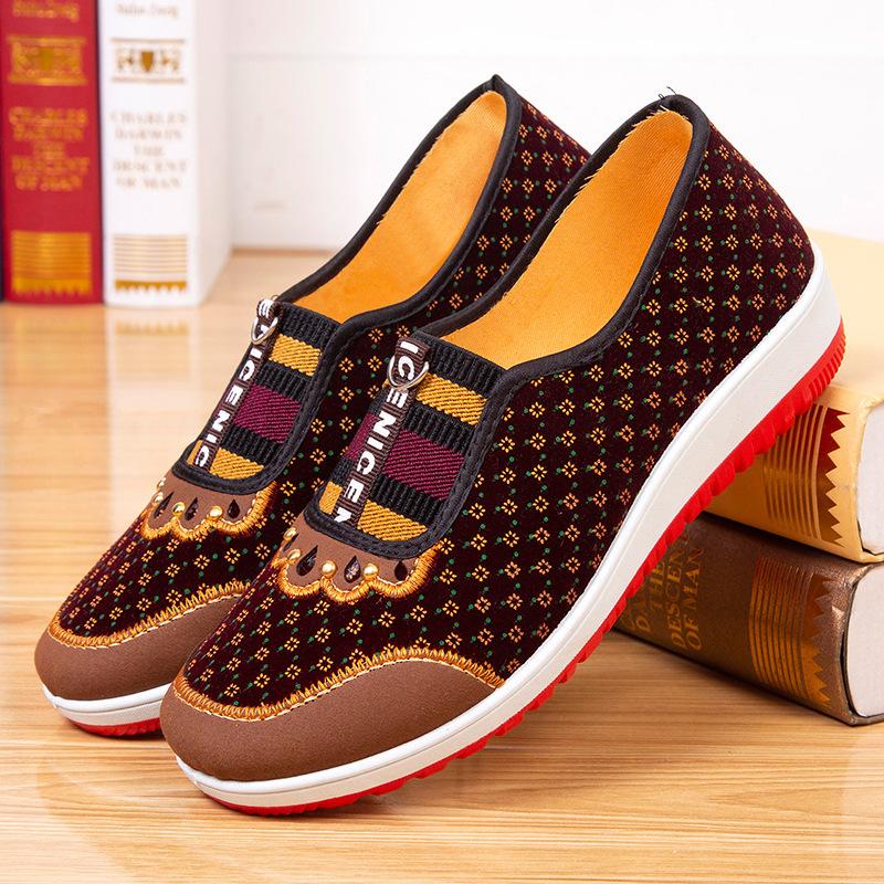 

Новая тканевая обувь женская модная на плоском каблуке женская обувь для весны для женщин среднего и пожилого возраста с неглубоким вырезом нескользящая обувь для мамы женские туфли 41