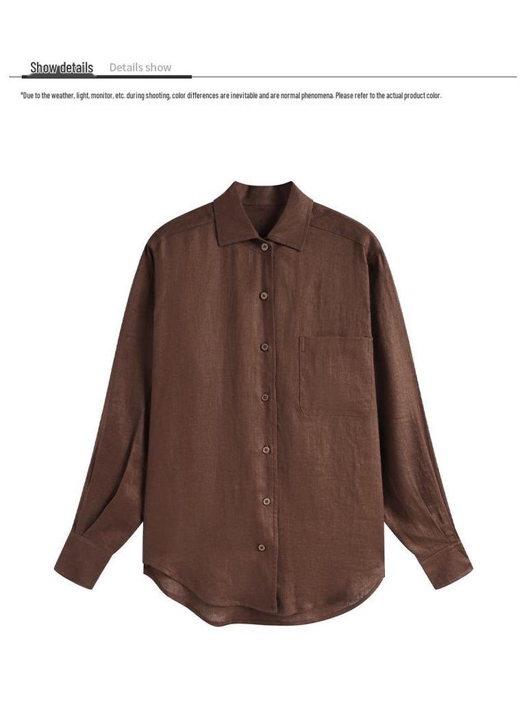 Women's 2025 Fall/Winter Long Sleeve Linen Shirt - Elegant Commuter Layering Top