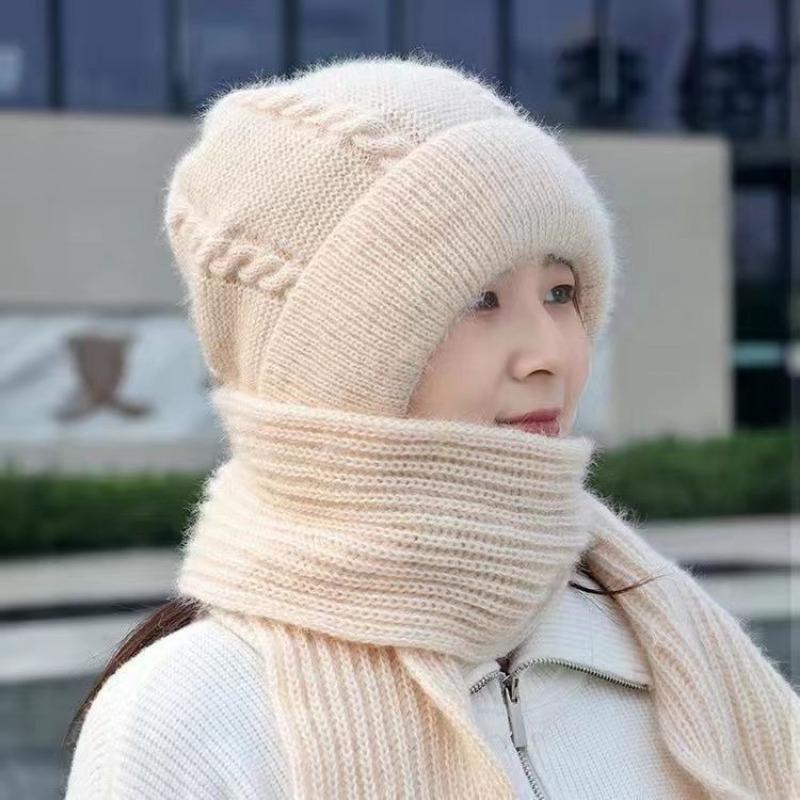 Hat Autumn and Winter Women's Cold-proof Hat, Scarf Integrated Middle-aged Mother Hat, Warm Hat, Ear Protection, Wind and Cold Wind and Snow Hat