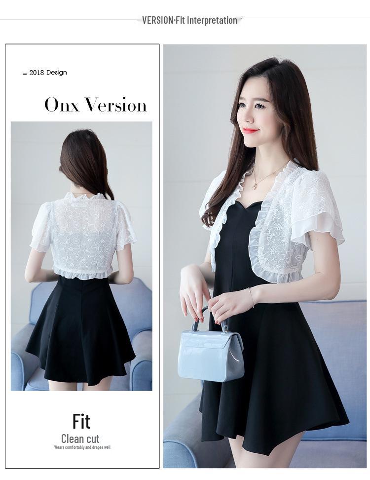 Women's Summer Sun Protection Chiffon Lace Bolero Jacket - Short Sleeve Shawl Top