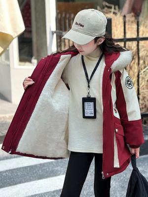 Stylish Girls' 2025 Ski Suit with Velvet - Korean Winter Jacket for Kids