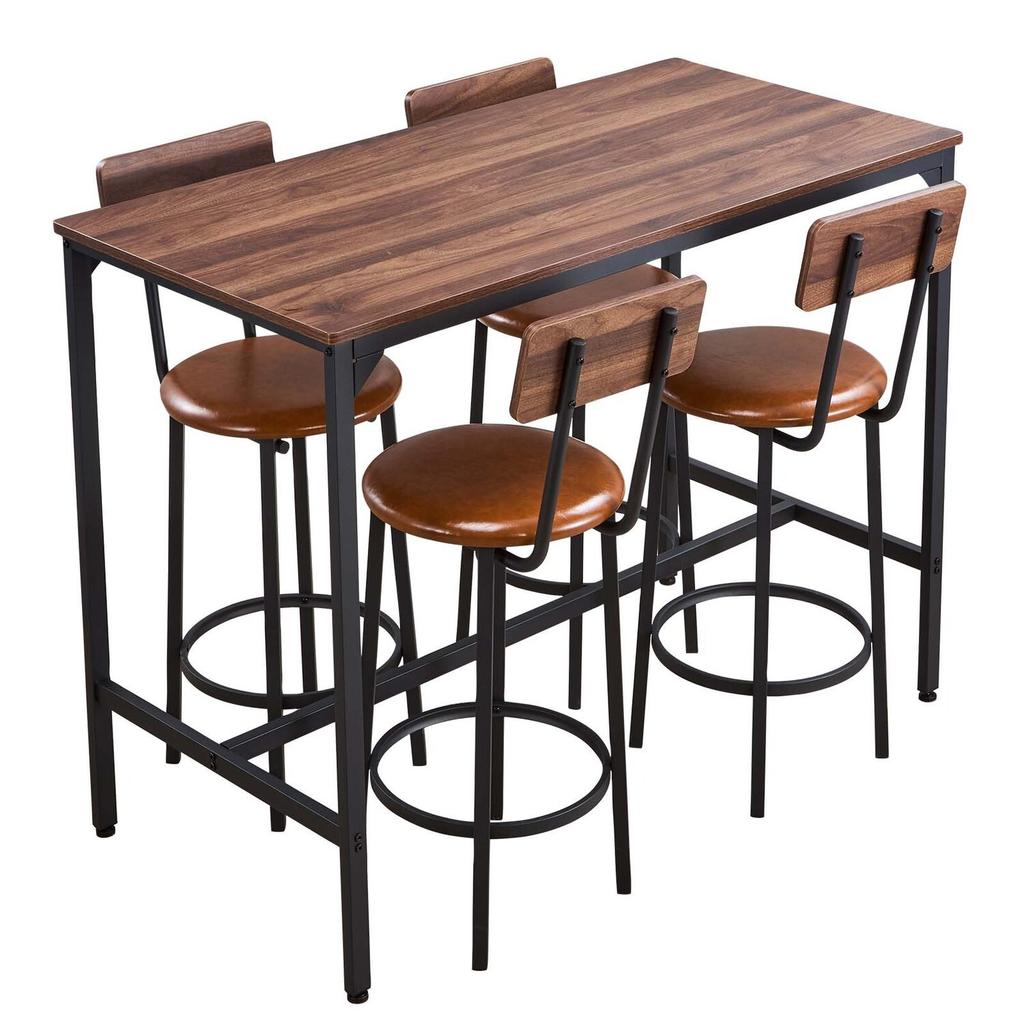 Bar Table, 5PCS 1193.8mm Bars Tables Set, Bar Tables and Chair Set with Rounded Edge Design, Rectangular Pub Table with Four Stools for Living Room,
