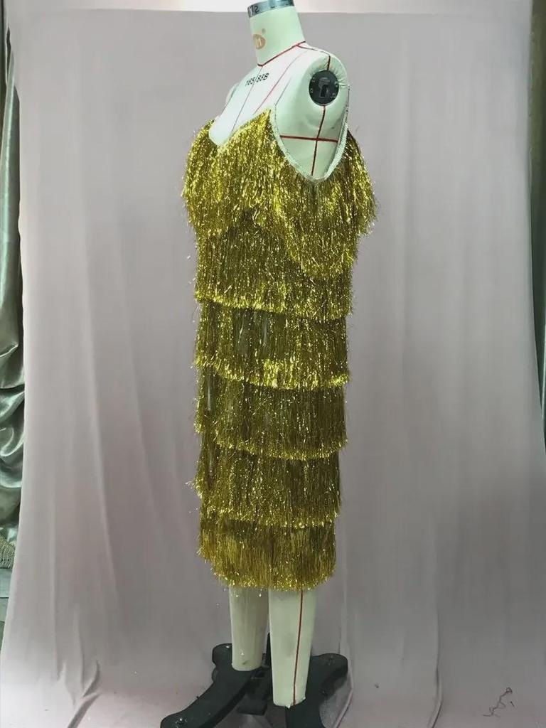 Spring 2025 Sleeveless V-neck Tassel Evening Dress for Women