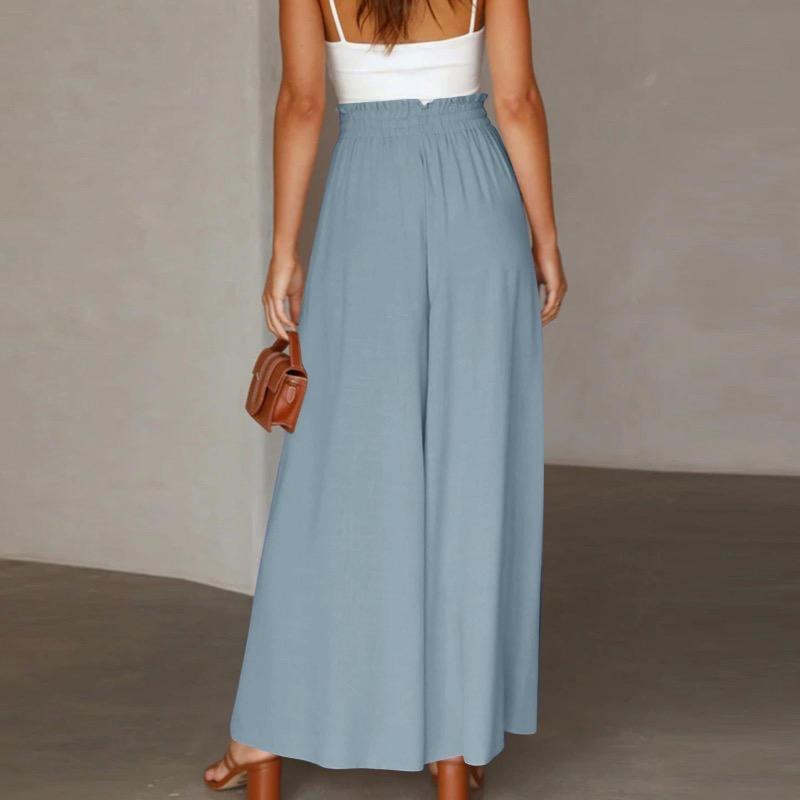 Einfarbige Damenhose mit elastischem Gürtel, weites Bein, hohe Taille, lange Culottes