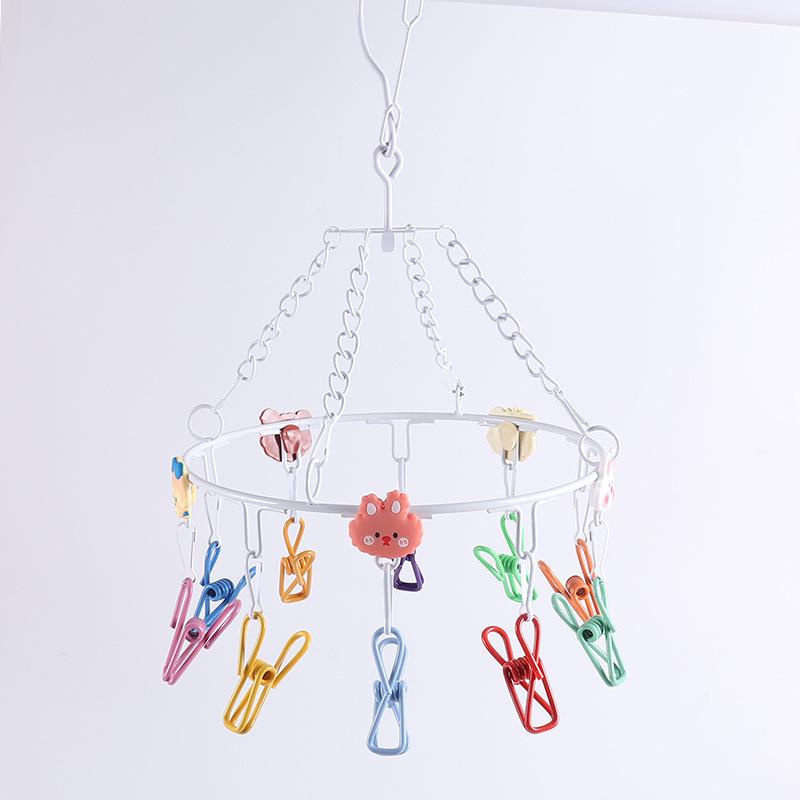 Colorful Rainbow Clothes Drying Rack with Multi-Clips - Windproof, Round, Ideal for Dorms, Balconies, Socks, and Children's Clothing