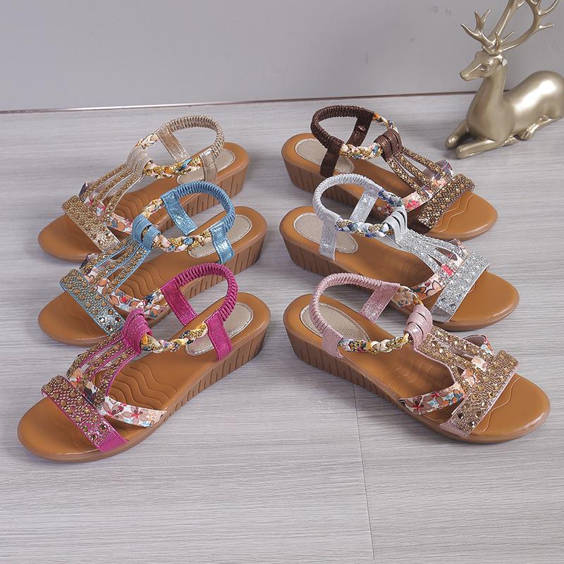 Sandalen mit Keilabsatz Damen Außenhandel Übergröße Sommer neu Keilabsatz Strandsandalen Europäischer und amerikanischer Ethno-Stil Fußbedeckung Damen Sand