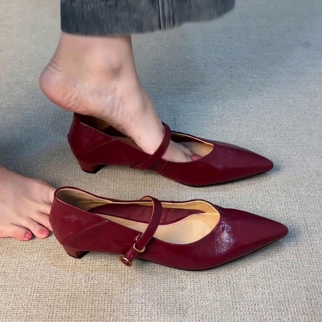 Sheepskin Version~ Pointed French Temperament Elegant and Fashionable Summer Versatile Thick Heel with Daily Commuting Women's Single Shoes