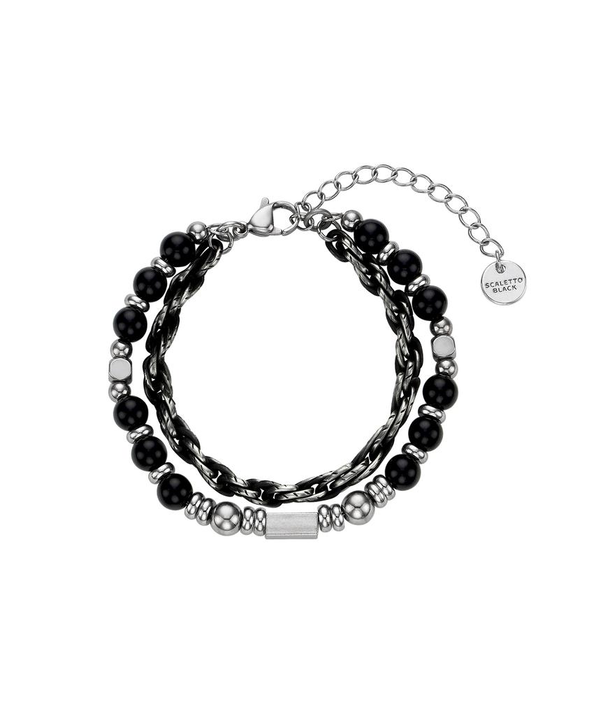 Scalettoblack Urm014 Layered Chain & Stone Bracelet