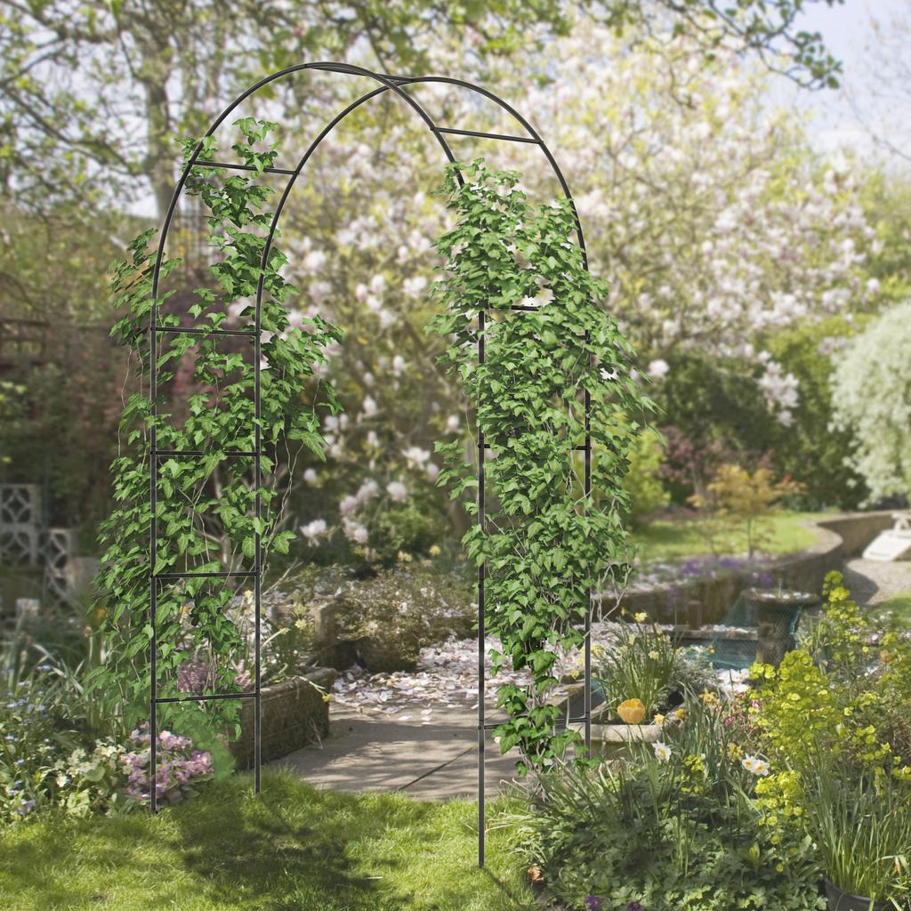 Garden Arch, Rose Arch, Climbing Arch, Rose Trellis, Metal, Black, 1.40 x 0.40 x 2.40 m