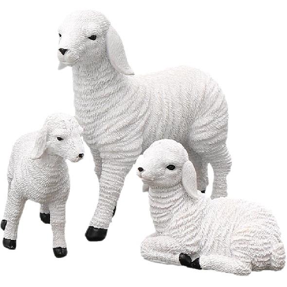 Bothyi Resin Figurine Lamb Ornament Decor for Garden Farm Yard Gifts Artificial Lamb Craft, 3 Lambs