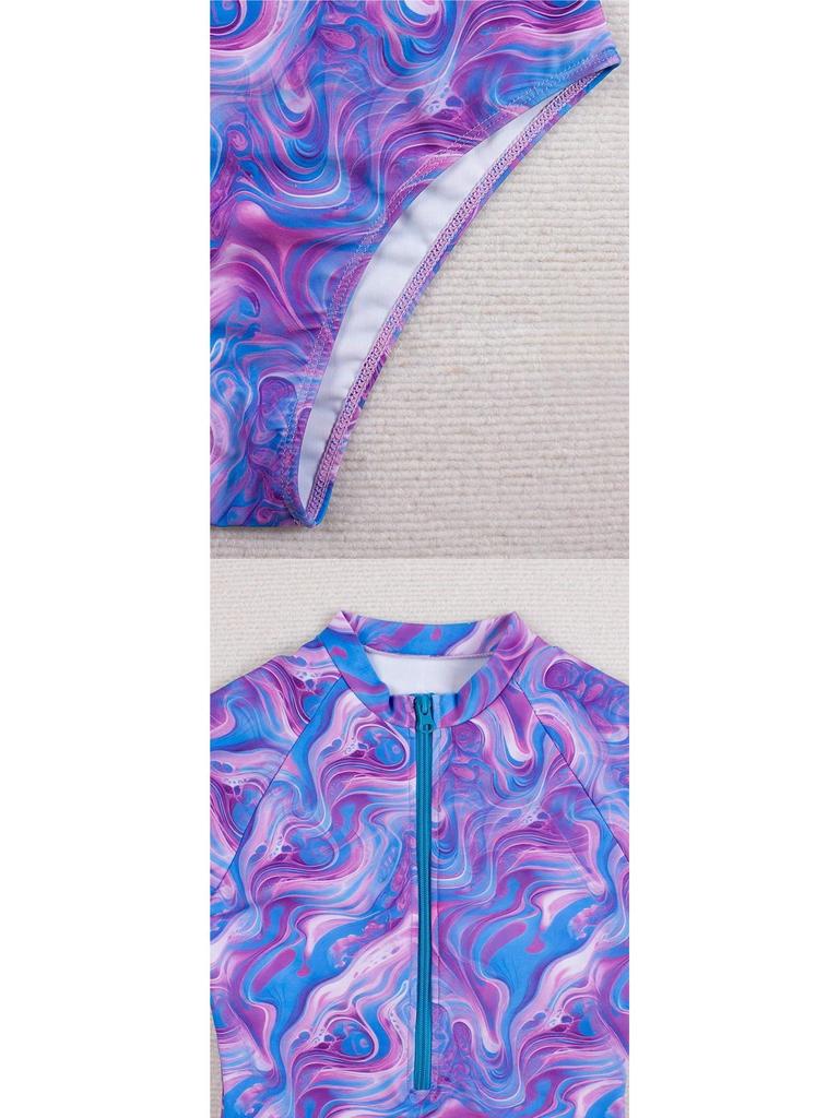Women's Long Sleeve Triangle Print Sun Protection Swimsuit