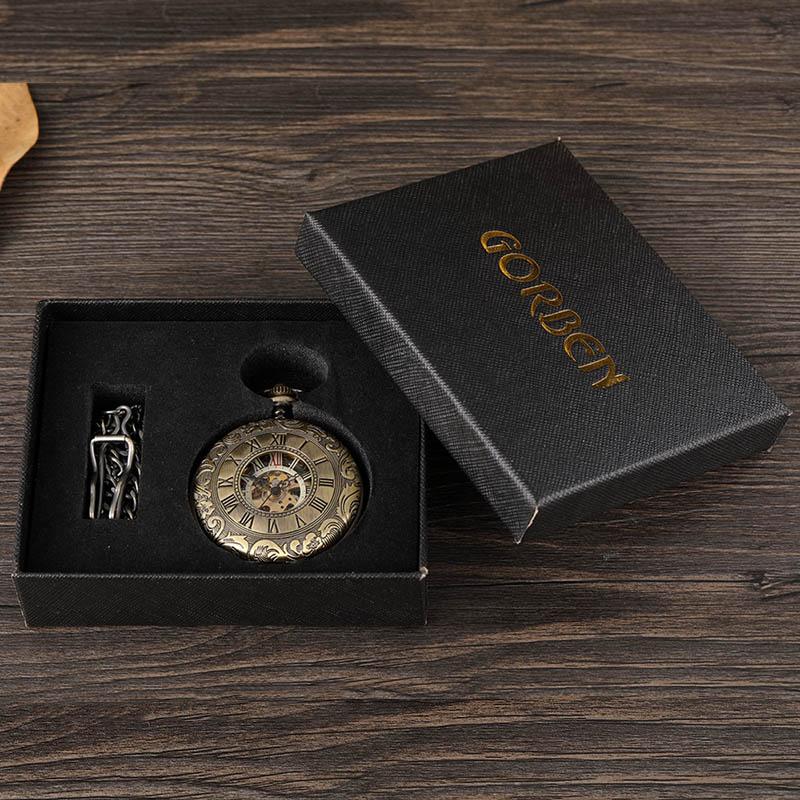 Double Sided Mechanical Pocket Watch Men Hollow Steampunk Skeleton Hand Wind Vintage Pocket & Fob Watch Male Clock Waist Chain