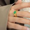 French Retro Gemstone Necklace & Ring Set - Gold-Plated Titanium Steel with Red & Green Zirconia.