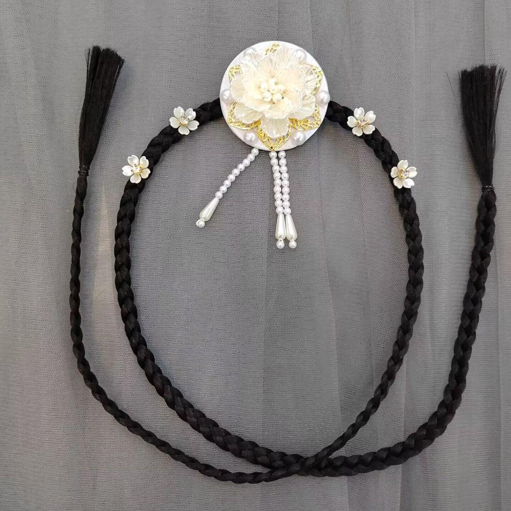 Flower Korea Ethnic Style Hairband Pearl Stage Dance Hair Hoop Sweet Hanbok Wig Headdress Bride