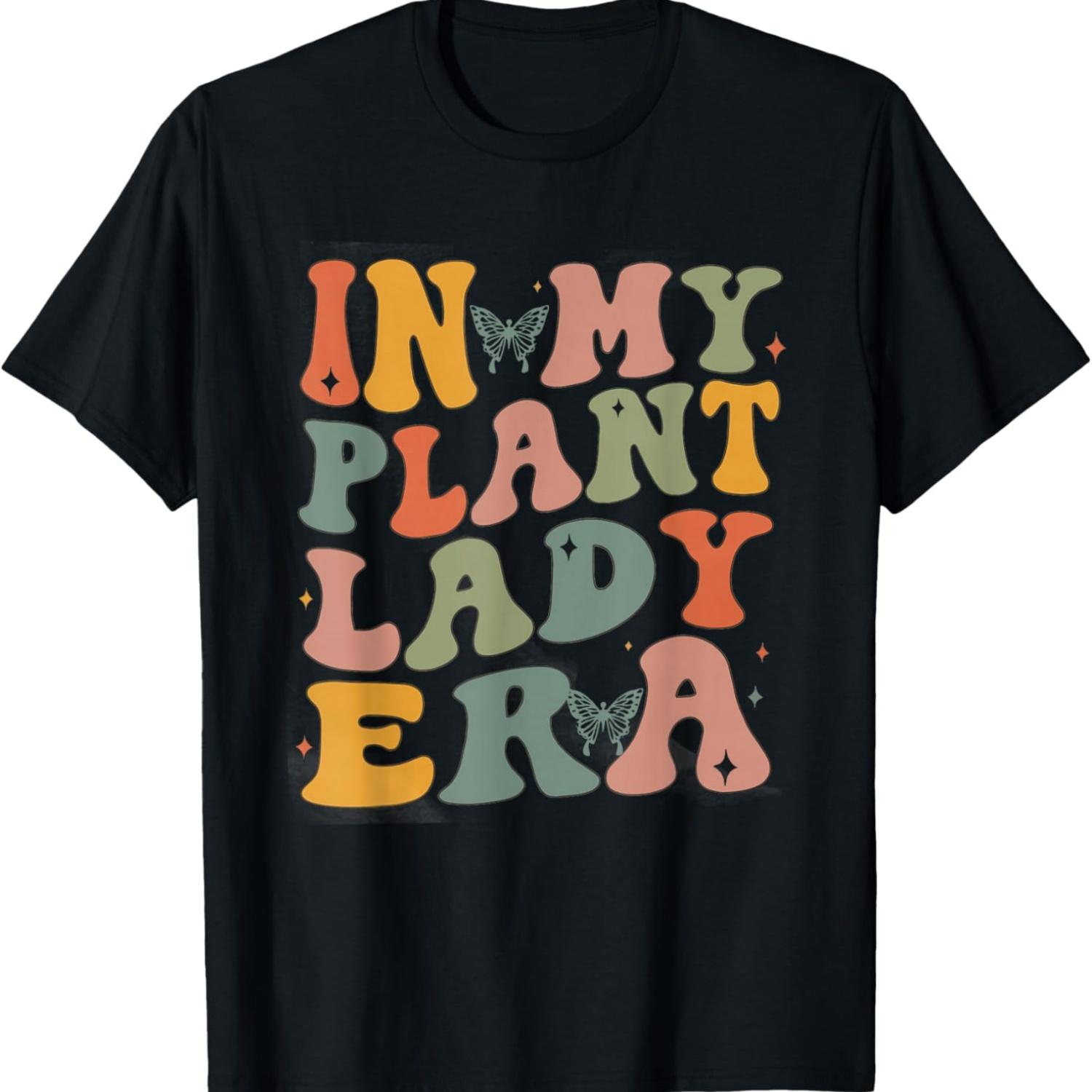 Retro Groovy In My Plant Lady Era Xmas Gardening Plant Mom T-Shirt S
