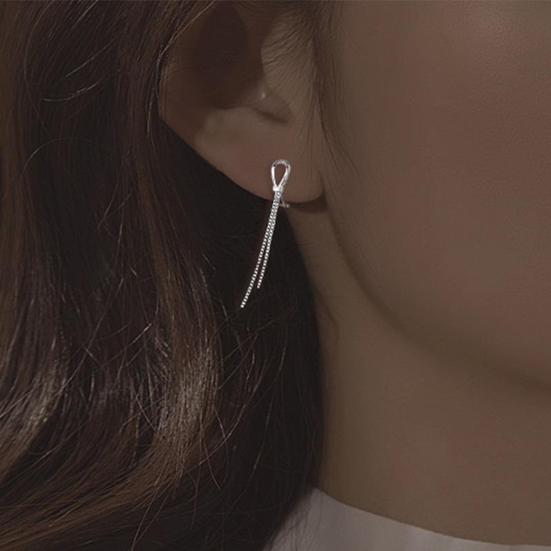 Tassel S925 sterling silver earrings women's long chain personalized earrings niche design advanced cold wind