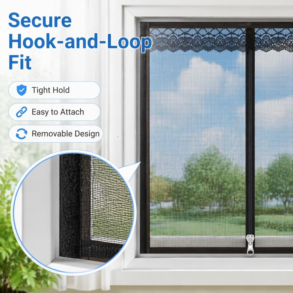 Summer No Punching Magic Tape Window Mosquito Screen Window Mesh Household Dust-proof Zipper Window Screen 120*150cm
