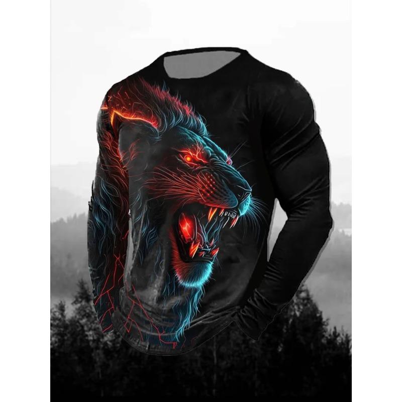 3D Printed Lion Pattern Men's T-Shirt Casual Comfortable Long Sleeve Fashion Clothing