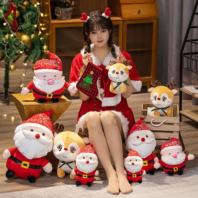 Kawaii Funny Christmas Series Santa Claus Plush Toy Elk Stuffed Soft Cute Throw Pillow Christmas Tree Creative Gift Home Decor