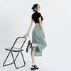 Collar Tiled Letter Embroidered Denim Skirt for Female In Summer Latest Front Slit Slim Denim Skirt High Quality Practical Daily Use