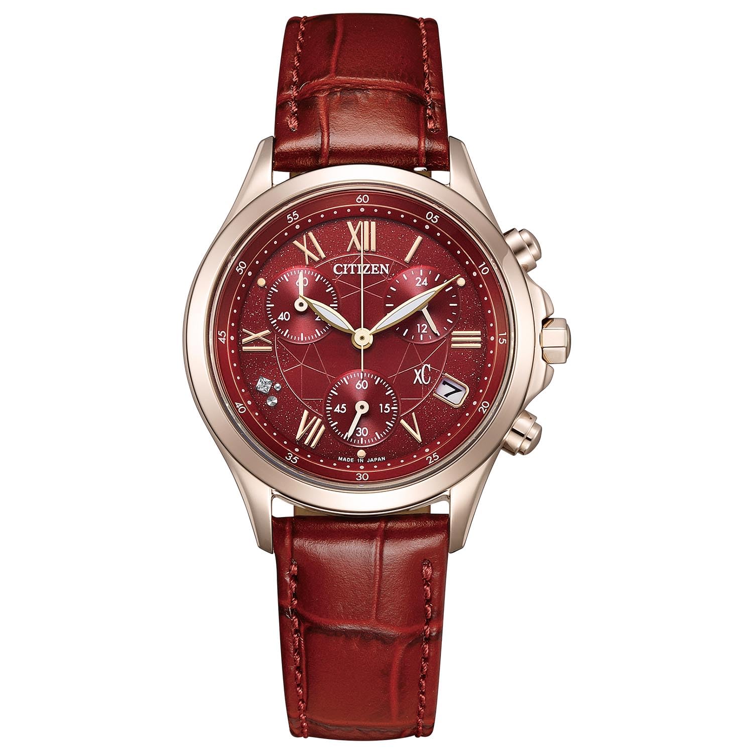 

Жіночий годинник Citizen xC Eco-Drive з сонячною батареєю FB1405-15W Обмежена серія З діамантами Шкіряний ремінець Жіночий Хронограф Календар Червоне золото Вишневий цвіт