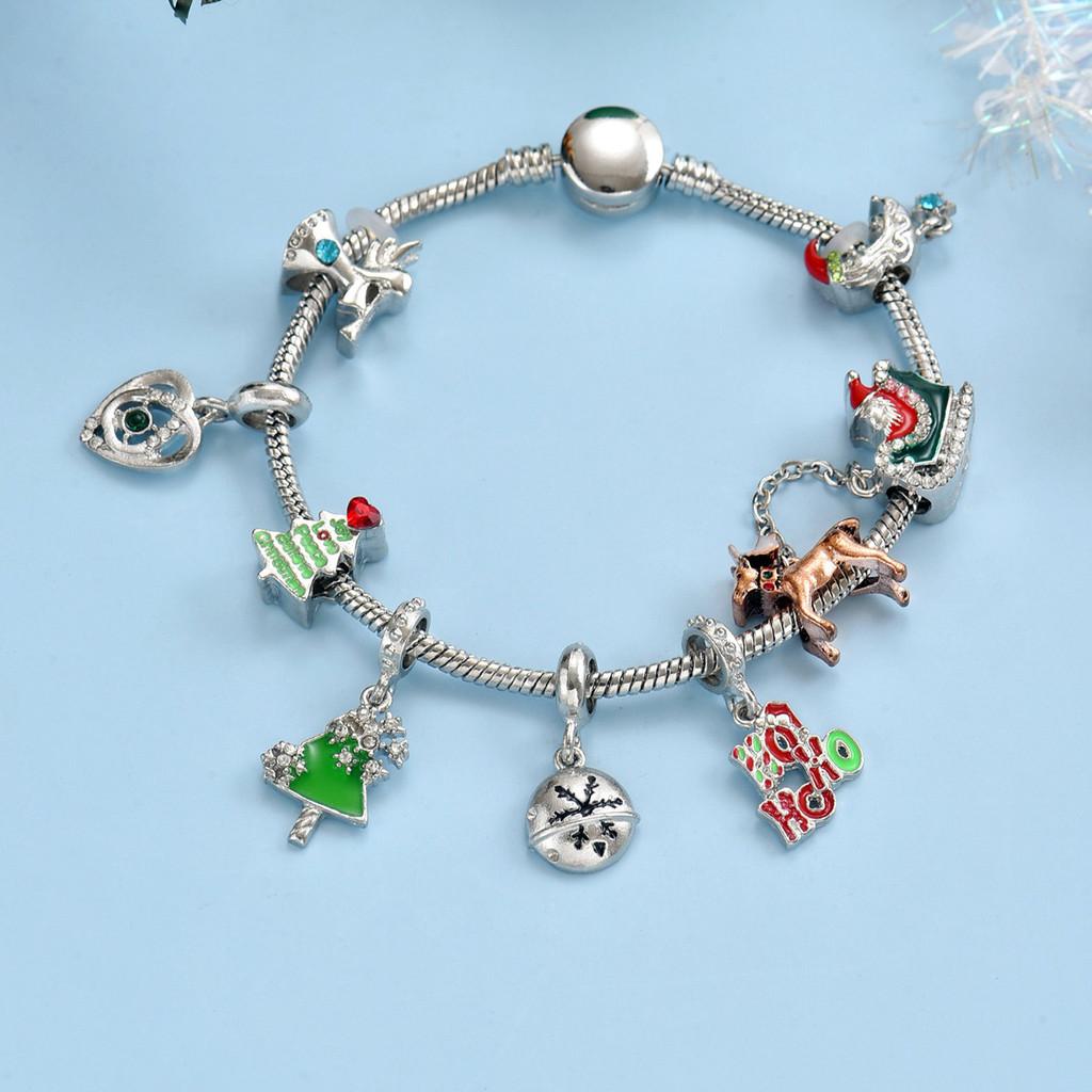 Christmas Snowman Deer Charm Bracelets Zinc Alloy Holiday Gift For Men Women