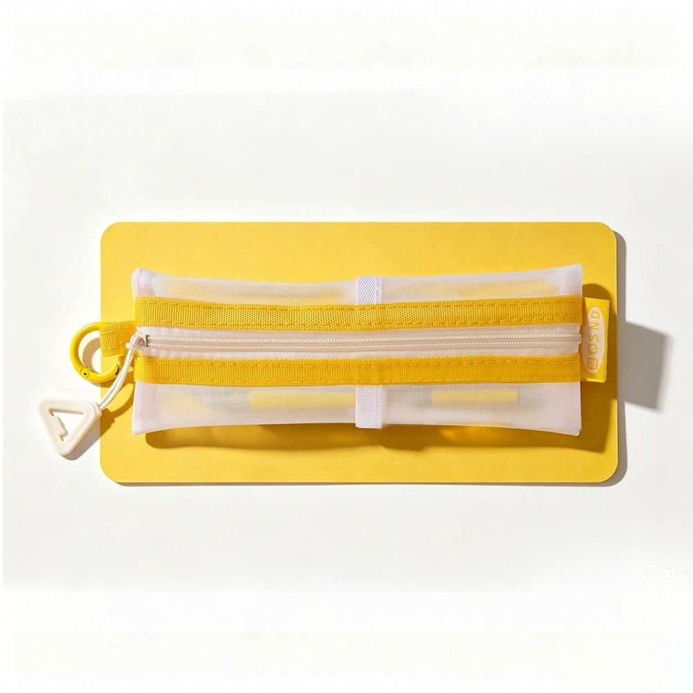Elastic Strap Zipper Pencil Case Mesh Fabric Stationery Organizer Mesh Pen Pouch School Supplies